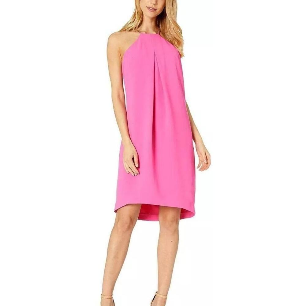 Trina Turk Pink Gold Chain Halter Dress 2 NWOT Spring Summer Resort Glam Luxe